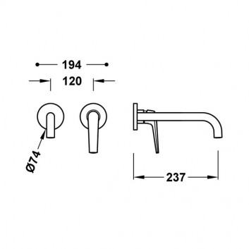 Component wall mounted do podtynkowego korpusu washbasin mixer TRES FUJI, spout 237mm, chrome