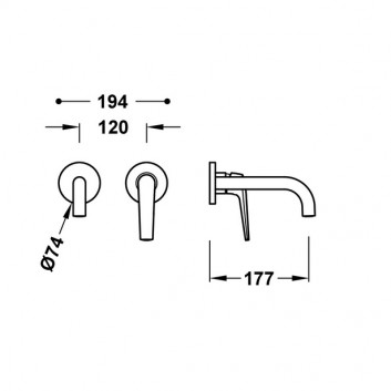 Component wall mounted do podtynkowego korpusu washbasin mixer TRES LOFT, spout 240mm, czerń matt