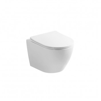 Bowl toilette hanging Omnires SILENT POWER bezkołnierzowa 49 x 37 cm, with soft-close WC seat - white shine