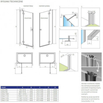 Door shower for recess installation Radaway Premium Plus DWJ 160, uniwersalne, 1575-1615mm, glass fabric, profil chrome