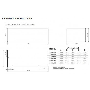 Bathtub enclosure Roca Linea, 70cm, boczna, acrylic, white