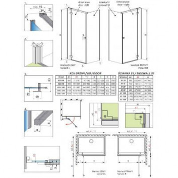 Side panel S1 70 Radaway Essenza New Black KDJ 66.7-68.2-200cm, profil black, glass transparent