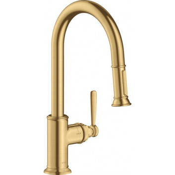 Single lever kitchen faucet Hansgrohe Axor Montreux 180 with pull-out spray - brushed brass