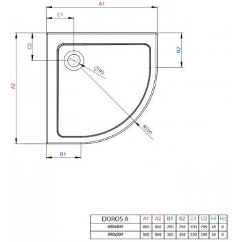 Angle shower tray z wypełnieniem poliuretanowym Radaway DOROS PLUS A 80x80, white