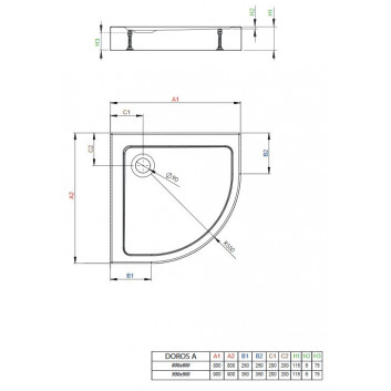 Acrylic shower tray, angle Radaway DOROS A 80x80, white