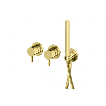 3-hole bath mixer Kohlman Axel, standing, spout 190mm, 2 wyjścia wody, Shower set, gold shine