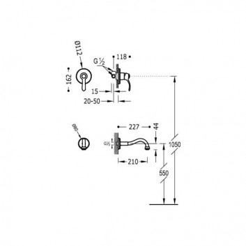 Basin concealed mixer Tres Clasic, 2-hole, steel