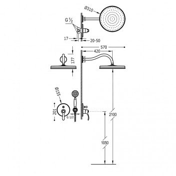 Shower set Tres Clasic, concealed, mixer thermostatic, steel