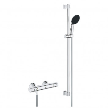 Shower mixer with thermostat Grohe Precision Flow, wall mounted, with shower set - chrome