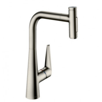 Kitchen faucet Hansgrohe Metris Select M71, single lever 240, pull-out spray, 2jet, sBox - stainless steel, finish