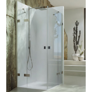 Swing door Huppe SolvaPro, bezramowe quadrangle with fixed segment, side segment and side panel, fixing right, 900-1200 x 200-1200 mm, height 1200-2000 mm on special order - shiny silver profile, glass transparent AntiPlaque