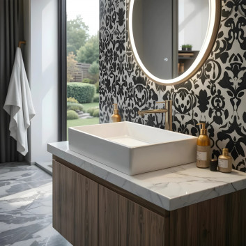 Washbasin square countertop Corsan 420x420x145mm, with waste klik-klak whitem, white