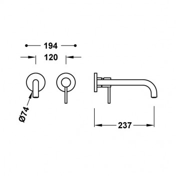 Component wall mounted do podtynkowego korpusu baterii umywalkowe TRES STUDY, spout 237mm, white matt