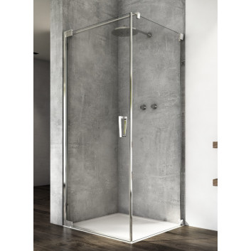 Hinged door 1 hinged with fixed element w linii, SanSwiss Cadura - Silver shine
