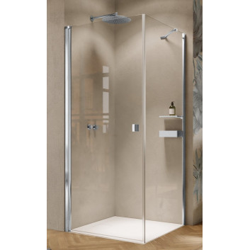Shower swing door on special order Huppe Solva frameless, fixing left, 500-1250 x 200x1200 mm, with side panel, glass transparent Anti-Plaque, shiny silver profile