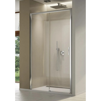 Door shower for recess installation SanSwiss Top-Line S TLS2, rozsuwane, 140cm, right, with fixed panel w linii, shiny silver profile