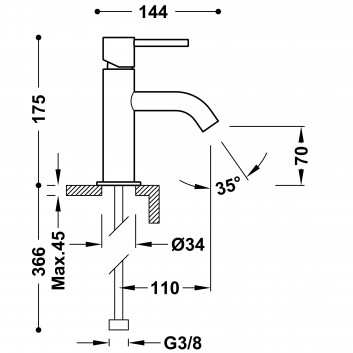 Washbasin faucet Tres Study Colors, standing, height 175mm, gold matt