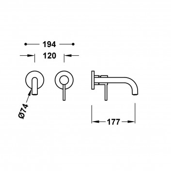 Component wall mounted do podtynkowego korpusu baterii umywalkowe TRES STUDY, spout 237mm, czerń matt