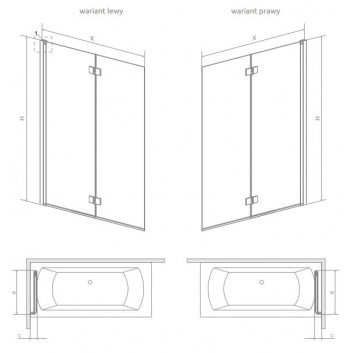Parawan nawannowy Radaway Nes PNJ 100, lewy, glass transparent, 100x150cm, profil chrome