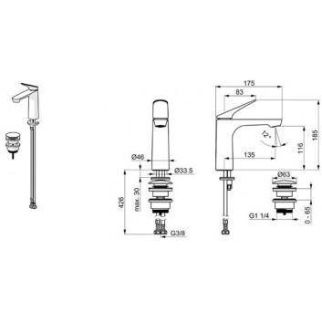 Washbasin faucet Oras Inspera, standing, height 169mm, chrome