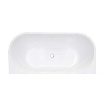 Bathtub wallmounted Besco Vica, 150x80cm, acrylic, white + maskownica syfonu z overflow black
