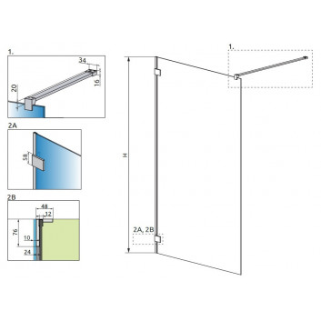 Door shower walk-in Radaway Essenza Pro 8 Gold, 50x200cm, glass transparent, profil gold