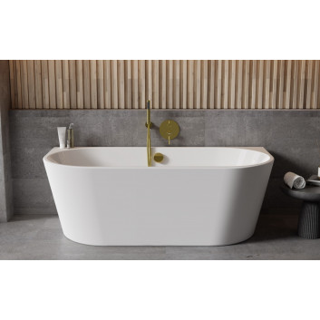 Bathtub wallmounted Besco Vica New, 170x80 cm, acrylic, white + klik-klak white z overflow slim 