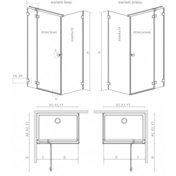 Part right cabins Radaway Essenza Pro Black PDD, 1000x2000mm, glass transparent, gold profil