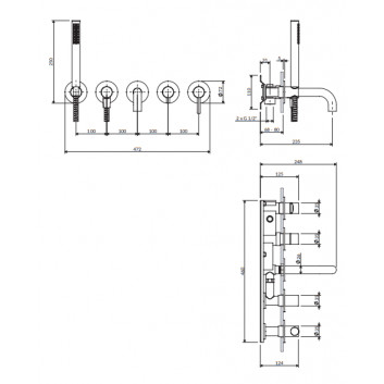 5-hole bath mixer concealed, Omnires Y - Black