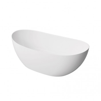 Bathtub freestanding Emporia Riva 157x70x56 cm z konglomeratu, bez zintegrowanego przelewu, z powłoka Snow White - white