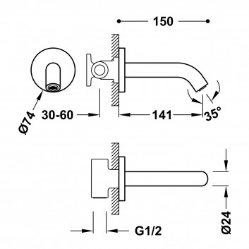 Tres Spout wall mounted w colorze chrome, 21018107