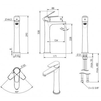 Washbasin faucet Gedy Como standing, single lever - chrome