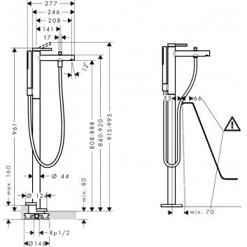 Single lever Bath tap, freestanding, Hansgrohe Tecturis E - White Matt