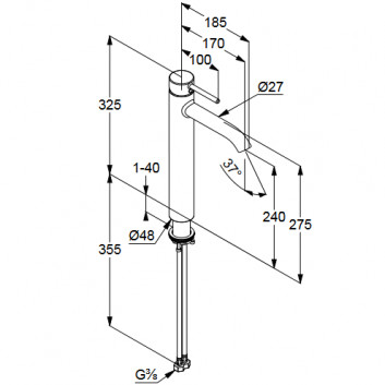 Washbasin faucet Kludi Bozz 240, standing, height 325mm, without pop, chrome