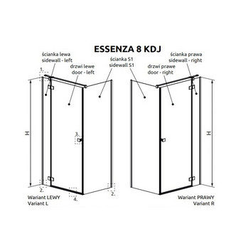Door cabins prysznicowej Radaway Essenza 8 KDJ 100, left, 1000x2000mmm, glass transparent, chrome