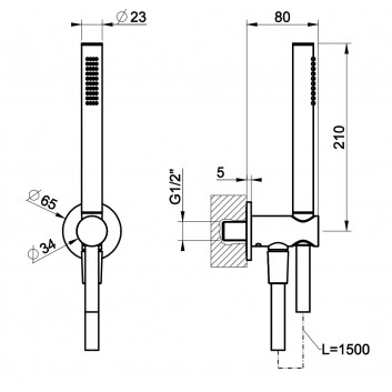 Shower set Gessi Anello, handshower 1-functional with hose 150cm i przyłączem, chrome