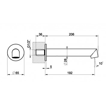 Spout basin Gessi Anello, wall mounted, zasięg 209mm, chrome