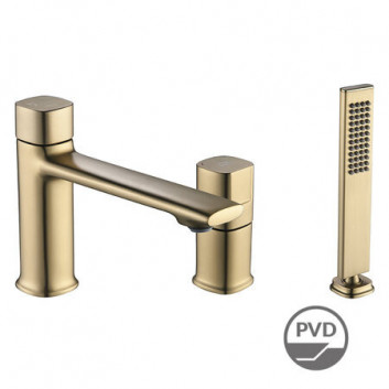 Bath tap Laveo Tores wall mounted, with shower set - gold szampańskie