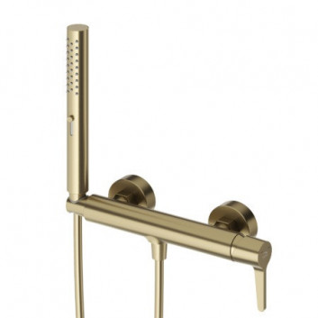 Bath tap Laveo Cone wall mounted, with shower set - gold szampańskie