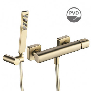 Bath tap Laveo Tores wall mounted, with shower set - gold szampańskie