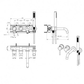 Bath tap Emporia FLY concealed 4-hole - chrome