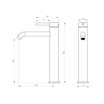 Washbasin faucet tall Emporia Fly, single lever - miedź szczotkowana