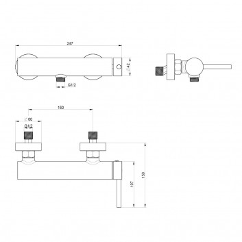 Shower mixer Emporia Fly, wall mounted, wall mounted - gun metal