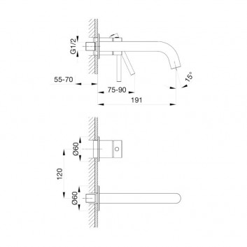Shower mixer Emporia Fly, wall mounted, wall mounted - gun metal