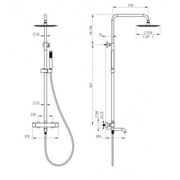 Shower column Emporia Fly, 3-functional, thermostatic, wall mounted - chrome
