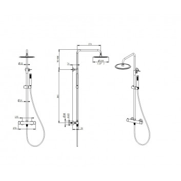 Shower column Emporia FLY, 2-functional, thermostatic, wall mounted - chrome