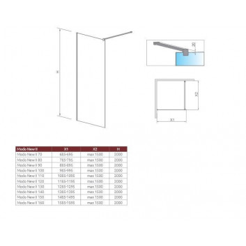 Panel Walk-In Radaway Modo New Black II 70, 68.5-69.5x200cm, czarne, glass transparent- sanitbuy.pl