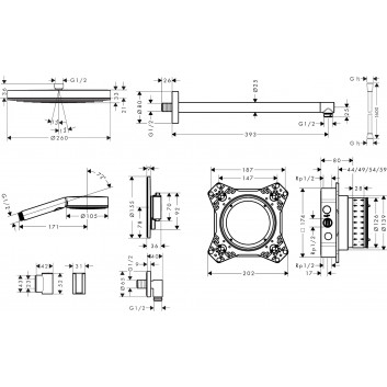 Shower system Hansgrohe Pulsify S 260 1jet with mixer termostatyczną Ecostat Comfort S i iBox universal 2, concealed, chrome