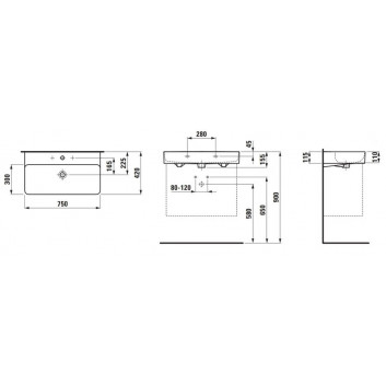 Washbasin wall mounted 750 x 420 mm SaphirKeramik with tap hole white - sanitbuy.pl