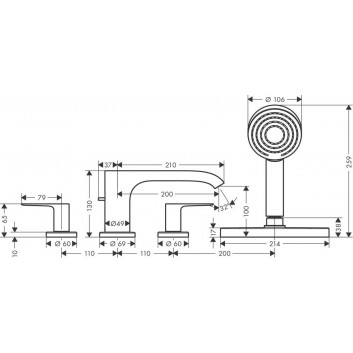 4-hole bath mixer Hansgrohe Finoris, montaż on the rim of the tub, sBox, 2 wyjścia wody, chrome